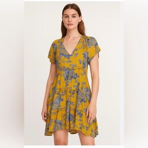 Anthropologie Mustard and Indigo Midi Dress